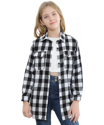 Girls & Womens Plaid Button Down Shirts Kid G Long-white Black Plaid $7.94 Blouses