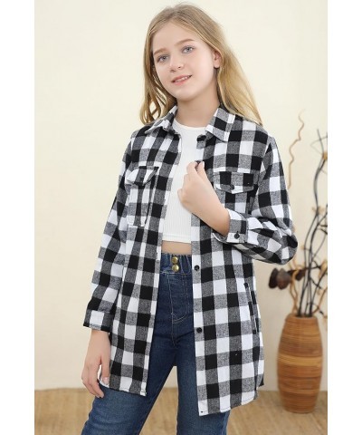 Girls & Womens Plaid Button Down Shirts Kid G Long-white Black Plaid $7.94 Blouses