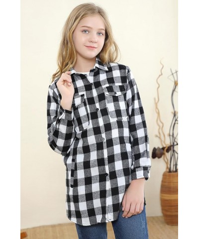 Girls & Womens Plaid Button Down Shirts Kid G Long-white Black Plaid $7.94 Blouses