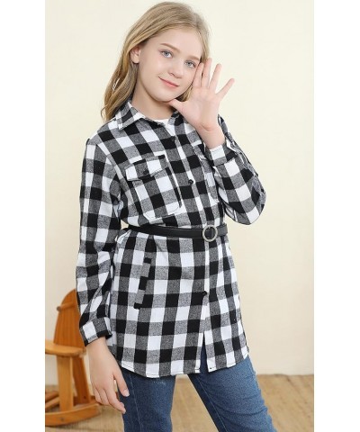 Girls & Womens Plaid Button Down Shirts Kid G Long-white Black Plaid $7.94 Blouses