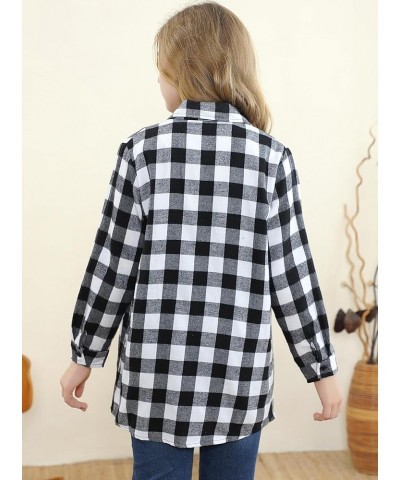 Girls & Womens Plaid Button Down Shirts Kid G Long-white Black Plaid $7.94 Blouses