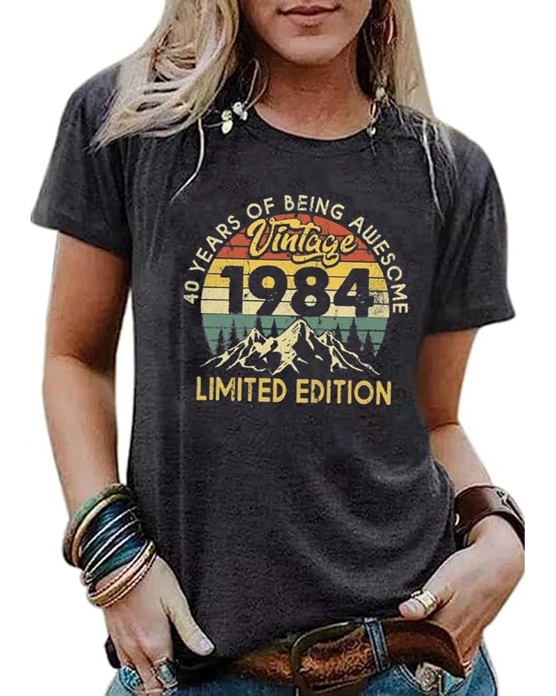 40th Birthday Gift for Women Vintage 1984 Shirt Letter Print Retro Party Tops Casual Short Sleeve Tee 1984 Dark Grey 5 $12.87...