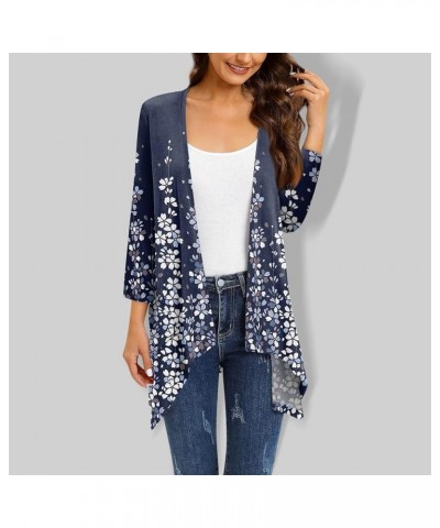 Long Cardigan Irregular Hem Women's Casual 3/4 Sleeve Shirts Boho Flower Half Sleeves Jackets with Pocket S-5XL & Navy_09 $7....