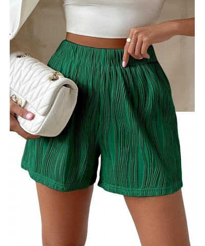 Women's Athletic Shorts Elastic High Waisted Textured Casual Summer Shorts Green $11.47 Activewear