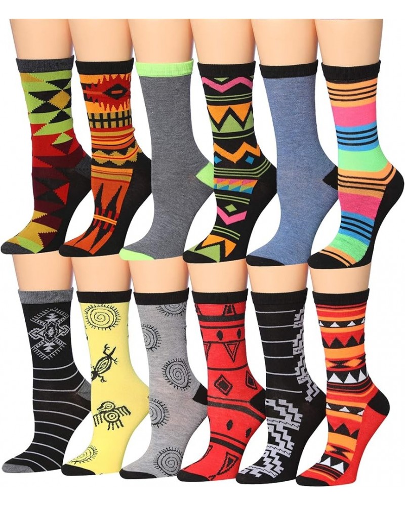 Women's 12 Pairs Lightweight Colorful Patterned Crew Socks Available In Sizes African Design Socks $11.25 Socks