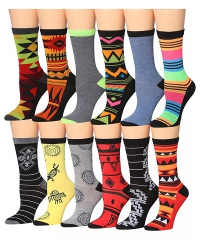 Women's 12 Pairs Lightweight Colorful Patterned Crew Socks Available In Sizes African Design Socks $11.25 Socks