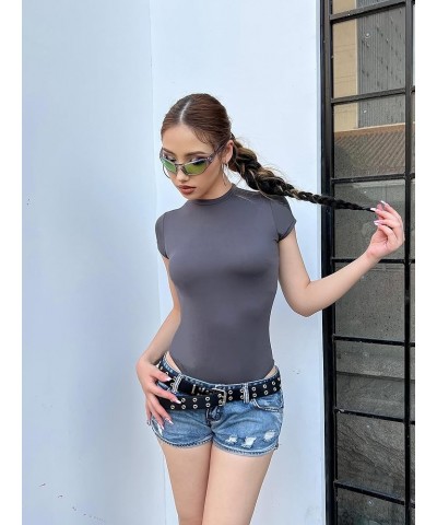 3 Piece Women's Round Neck Short Sleeve T Shirts Basic Tops Bodysuits Jumpsuit Black/White/Grey $10.59 Bodysuits