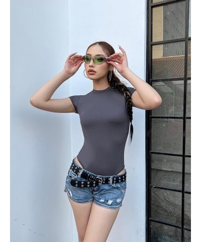 3 Piece Women's Round Neck Short Sleeve T Shirts Basic Tops Bodysuits Jumpsuit Black/White/Grey $10.59 Bodysuits