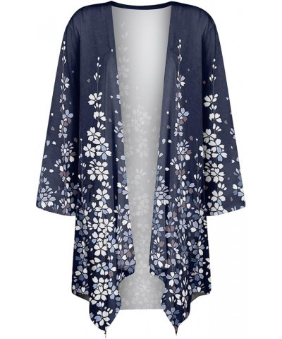 Long Cardigan Irregular Hem Women's Casual 3/4 Sleeve Shirts Boho Flower Half Sleeves Jackets with Pocket S-5XL & Navy_09 $7....