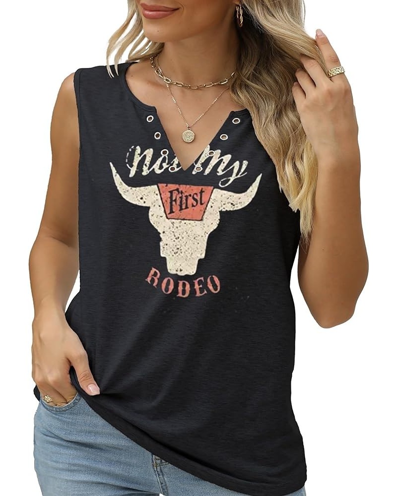 Not My First Rodeo Tank Women Rodeo Shirt Country Cowboy Western T Shirts Sleeveless V Neck Ring Hole Tank Tops Black $12.95 ...