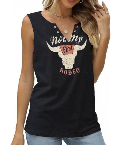 Not My First Rodeo Tank Women Rodeo Shirt Country Cowboy Western T Shirts Sleeveless V Neck Ring Hole Tank Tops Black $12.95 ...