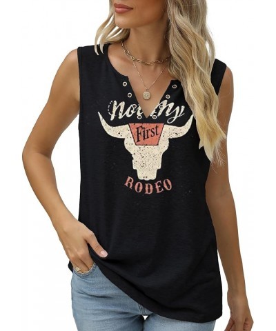 Not My First Rodeo Tank Women Rodeo Shirt Country Cowboy Western T Shirts Sleeveless V Neck Ring Hole Tank Tops Black $12.95 ...