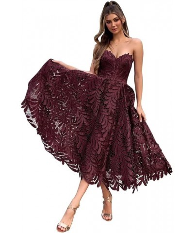 Lace 2024 Prom Dresses Short Sweetheart Neck Homecoming Dresses A Line Formal Dresses for Teens Pure Wine Red $53.00 Dresses