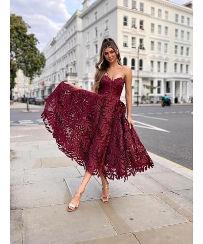 Lace 2024 Prom Dresses Short Sweetheart Neck Homecoming Dresses A Line Formal Dresses for Teens Pure Wine Red $53.00 Dresses