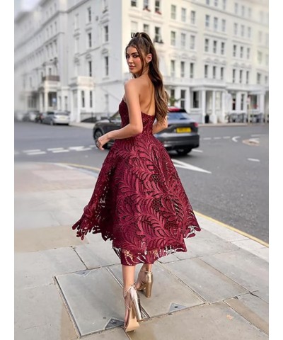 Lace 2024 Prom Dresses Short Sweetheart Neck Homecoming Dresses A Line Formal Dresses for Teens Pure Wine Red $53.00 Dresses