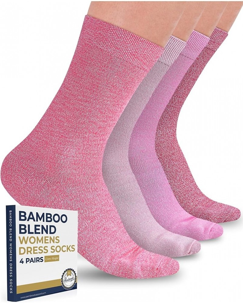 Womens Trouser Socks - 4 Pairs Crew Womens Dress Socks | Bamboo Socks Womens | Dress Socks Women 4 Pairs - Pink $14.97 Socks