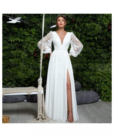 V Neck Long Sleeve Bridesmaid Dresses Chiffon Prom Dresses for Women Formal Gowns with Slit Peacock $42.30 Others