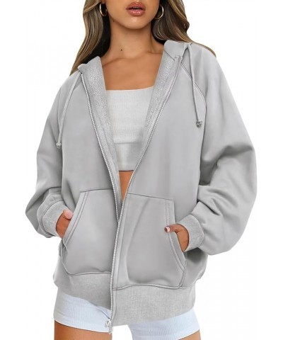 Women's Oversized Zip Up Hoodies Sweatshirts Y2K Long Sleeve Fleece Hooded Jackets with Pockets Raglan Sleeve Gainsboro $17.2...