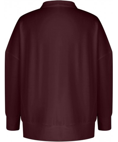 Half Zip Pullover Women Fall Solid Sweatshirts Loose Fit Long Sleeve Lapel Collar Trendy Tees Side Pockets Clothes A17-wine $...