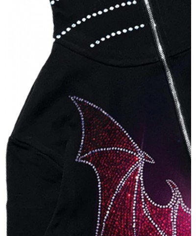 Y2K Rhinestone Full Zip Up Hoodie Women Man Goth Graphic Oversized Punk Jackets Grunge Sweatshirt Coat K-black Red Wing $17.6...