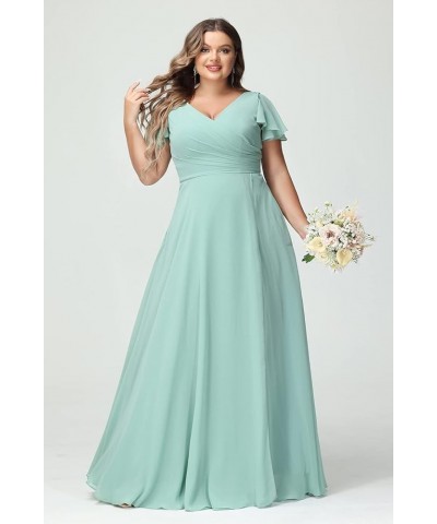 Women's Short Sleeve Pleated Bridesmaid Dresses with Slit 2023 Chiffon V-Neck Long Formal Dress and Party Dress NA21 Royal Bl...