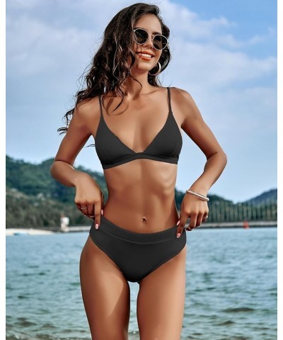 Ribbed High Waisted Tummy Control Bikini Sets for Women Push Up Triangle Bathing Suit Two Piece High Cut Swimsuit Black $20.6...