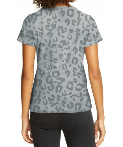 Women's Apricot Cheetah Print O-Neck Short Sleeve T Shirt Casual Round Neck Leopard Tees Tops for Daily Gray2 $12.23 T-Shirts