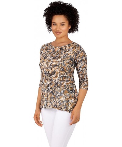 Womens Womens Petite Marbled Sublimation Top Black Multi $15.73 T-Shirts