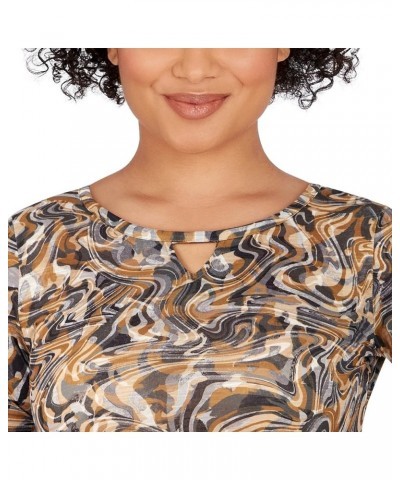 Womens Womens Petite Marbled Sublimation Top Black Multi $15.73 T-Shirts