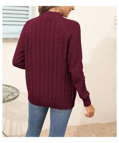 Women's Zipper Cable Knit Sweater Cardigan Long Sleeve Open Front Warm Knit Cardigan Casual Cardigan Knitwear Wine Red $26.21...