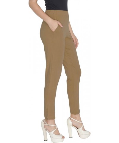 Womens Plain Soft Cotton Stretch Pants High Waist Elastic Closure One Pocket Comfortable Dress Pants Beige $10.71 Pants