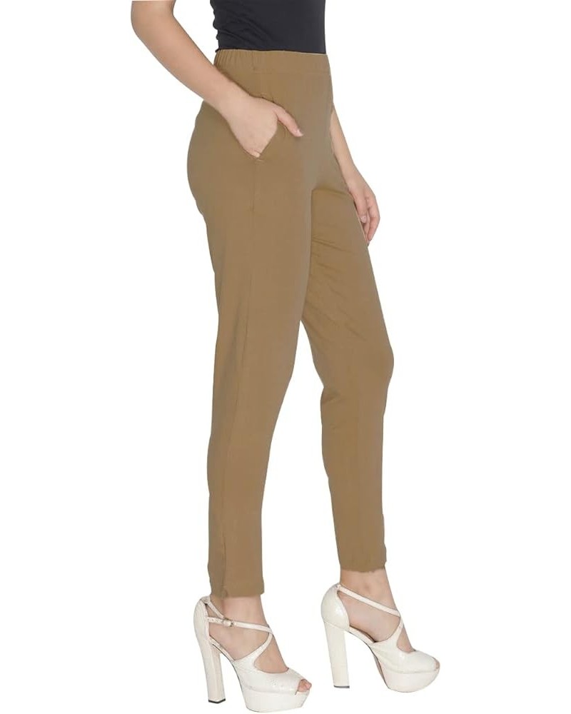 Womens Plain Soft Cotton Stretch Pants High Waist Elastic Closure One Pocket Comfortable Dress Pants Beige $10.71 Pants