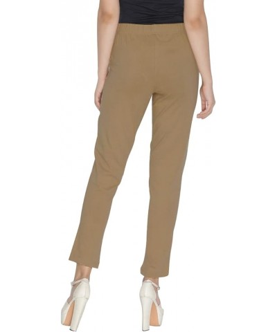 Womens Plain Soft Cotton Stretch Pants High Waist Elastic Closure One Pocket Comfortable Dress Pants Beige $10.71 Pants