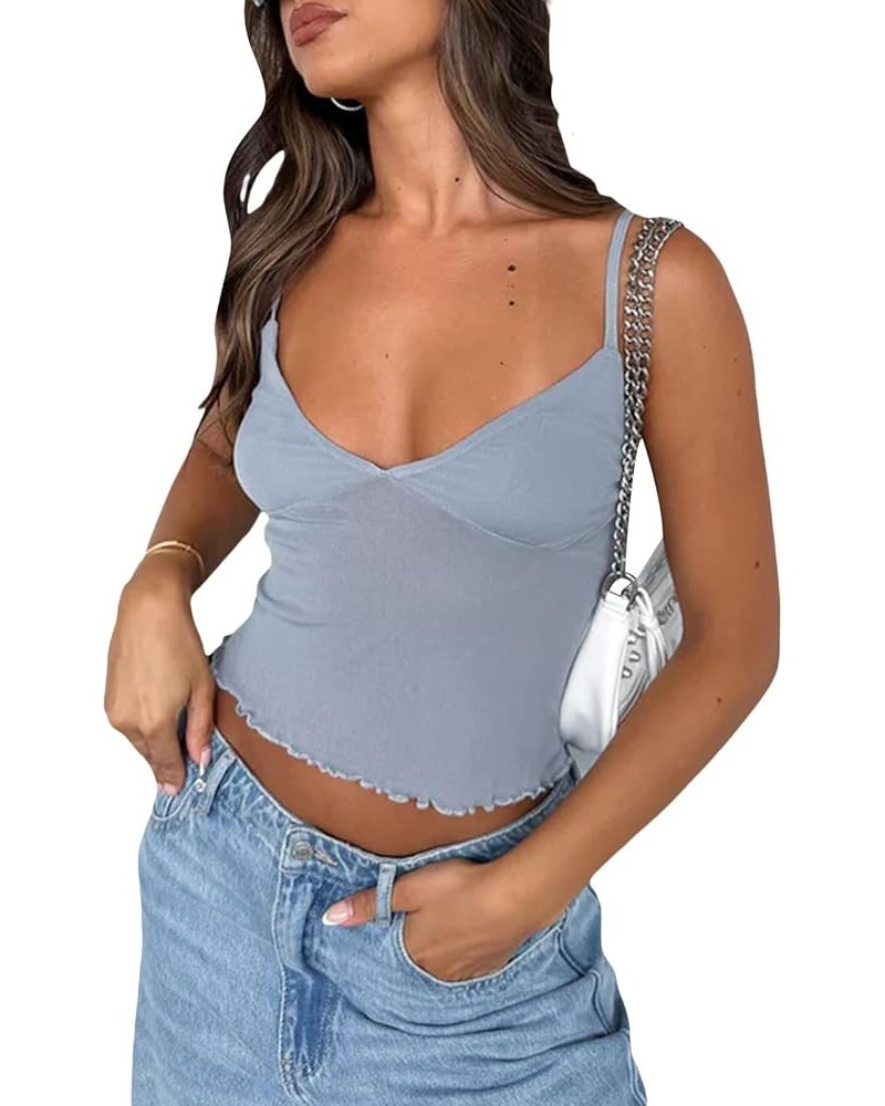 Women Sexy Low Cut Tank Top Ruched Bandage Camisloe Side Split Mini Y2k Tops Cropped Bustier Vest Going Out Grey-1 Small $9.8...