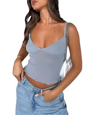 Women Sexy Low Cut Tank Top Ruched Bandage Camisloe Side Split Mini Y2k Tops Cropped Bustier Vest Going Out Grey-1 Small $9.8...