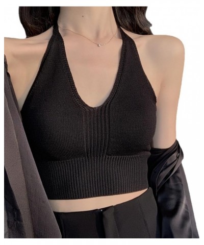 Womens V Neck Tank Tops Summer Sleeveless Camisole Ribbed Knit Basic Cami Shirts Backless Crop Top Black $8.54 Tanks