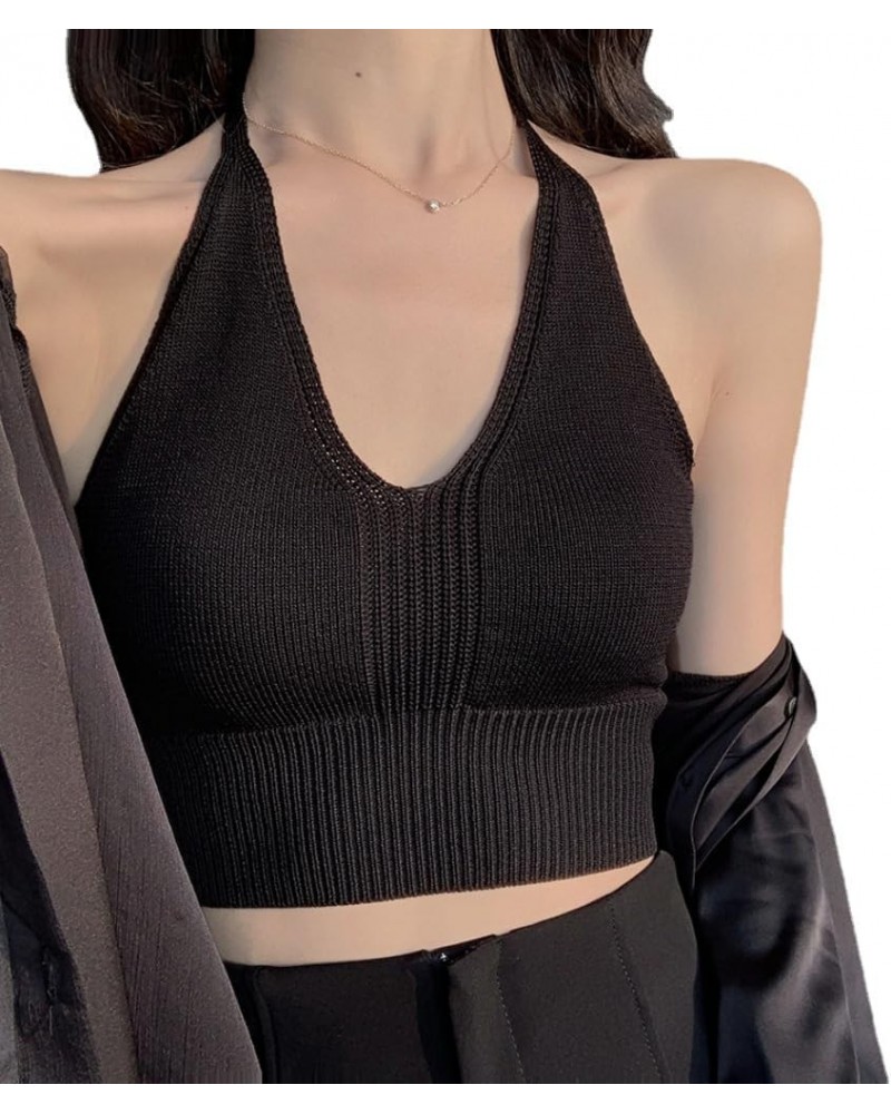 Womens V Neck Tank Tops Summer Sleeveless Camisole Ribbed Knit Basic Cami Shirts Backless Crop Top Black $8.54 Tanks