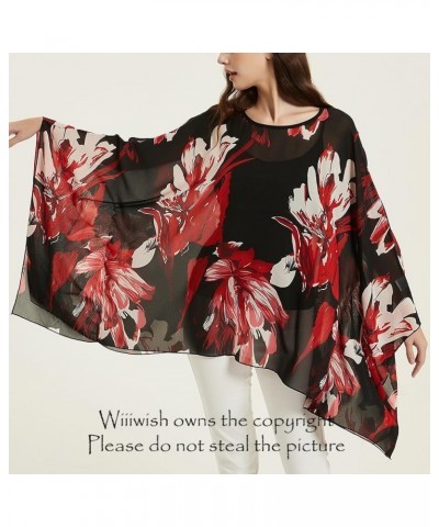 Women's Loose Solid Long Batwing Sheer Chiffon Caftan Wrap Poncho Tunic Top Topper Red White Floral $12.75 Swimsuits