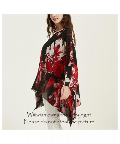 Women's Loose Solid Long Batwing Sheer Chiffon Caftan Wrap Poncho Tunic Top Topper Red White Floral $12.75 Swimsuits