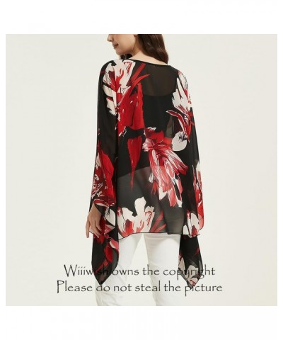 Women's Loose Solid Long Batwing Sheer Chiffon Caftan Wrap Poncho Tunic Top Topper Red White Floral $12.75 Swimsuits