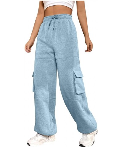 Womens Cargo Pants High Waisted Wide Leg Pants Lounge Baggy Sweatpants/Jeans with Pockets I Sky Blue $10.49 Activewear