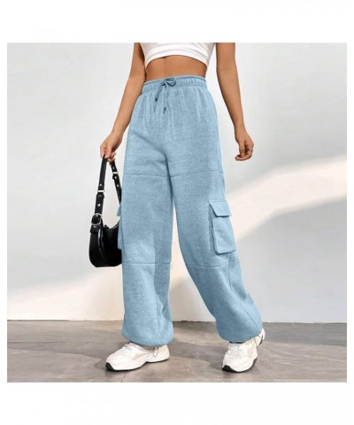 Womens Cargo Pants High Waisted Wide Leg Pants Lounge Baggy Sweatpants/Jeans with Pockets I Sky Blue $10.49 Activewear