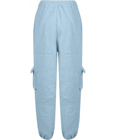 Womens Cargo Pants High Waisted Wide Leg Pants Lounge Baggy Sweatpants/Jeans with Pockets I Sky Blue $10.49 Activewear