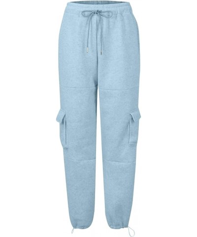 Womens Cargo Pants High Waisted Wide Leg Pants Lounge Baggy Sweatpants/Jeans with Pockets I Sky Blue $10.49 Activewear