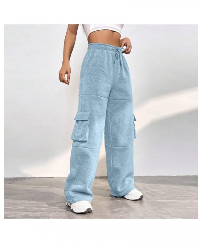 Womens Cargo Pants High Waisted Wide Leg Pants Lounge Baggy Sweatpants/Jeans with Pockets I Sky Blue $10.49 Activewear