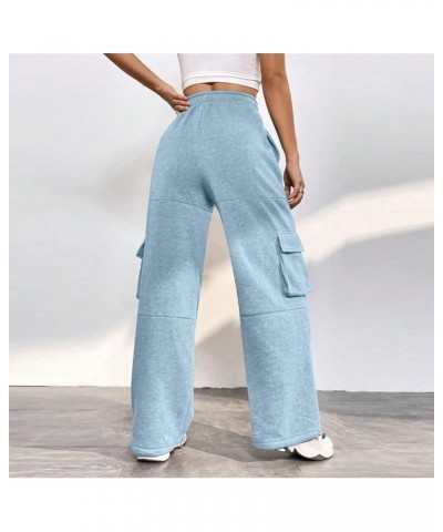 Womens Cargo Pants High Waisted Wide Leg Pants Lounge Baggy Sweatpants/Jeans with Pockets I Sky Blue $10.49 Activewear