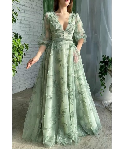 Women's 3D Butterfly Tulle Prom Dresses Long 3/4 Sleeves V Neck Corset Appliqued Formal Evening Party Gown Pink $35.10 Dresses