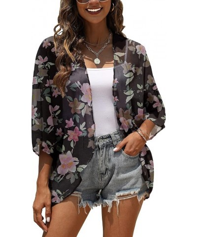 Women Floral Chiffon Kimono Cardigan Loose Cover Up Casual Blouse Top Pink Flower $10.19 Swimsuits