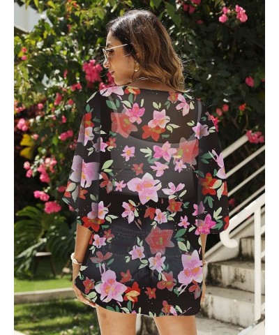 Women Floral Chiffon Kimono Cardigan Loose Cover Up Casual Blouse Top Pink Flower $10.19 Swimsuits