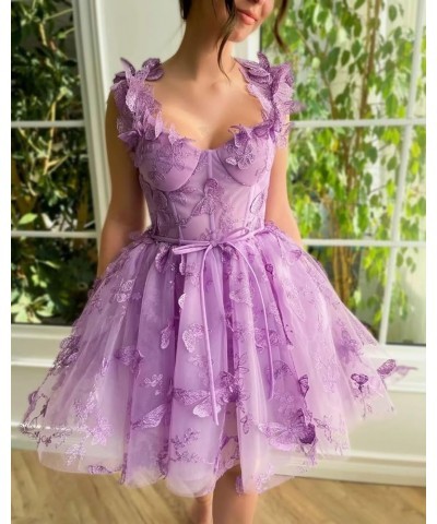 3D Butterflies Tulle Homecoming Dress Laces Applique Short Prom Dress Sweetheart Corset Prom Gowns with Belt Sky Blue $34.00 ...